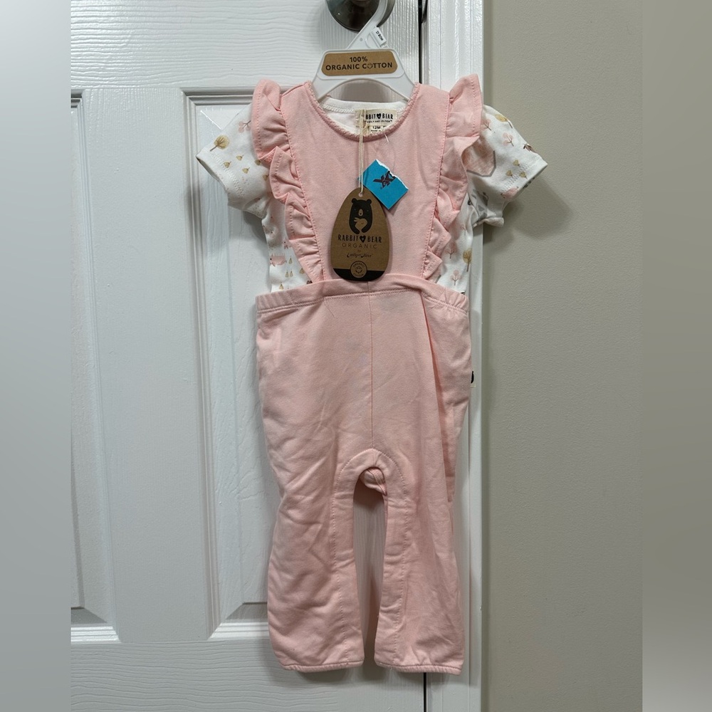 Rabbit and Bear 12mo pink farm jumpsuit